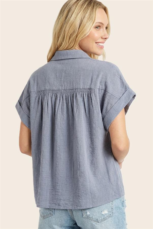 Denim Short Sleeve Button Down Shirt