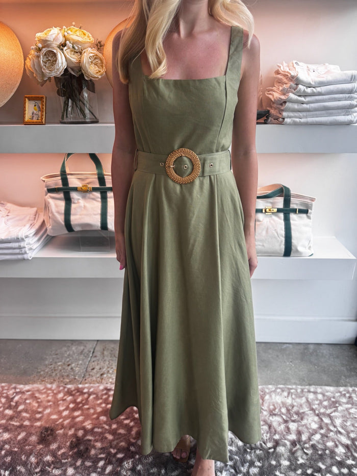 Eloise Sage Green Linen Blend Dress - Amor Lafayette