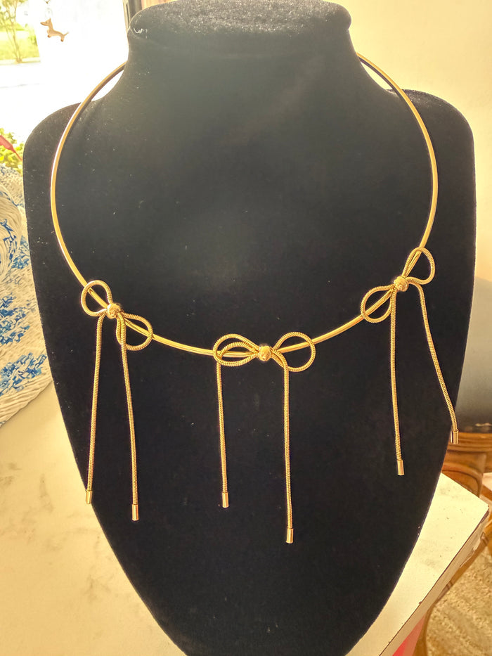 Gold Triple Bow Open Statement Choker
