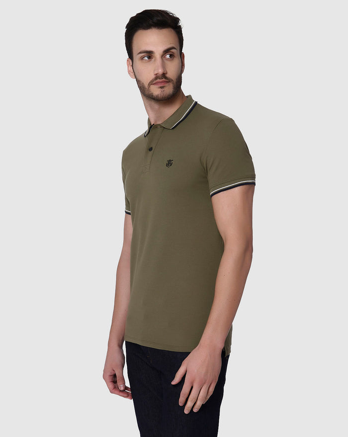 Green Contrast Tipping Polo Neck T-Shirt