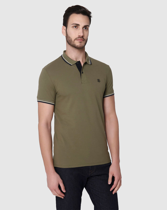 Green Contrast Tipping Polo Neck T-Shirt