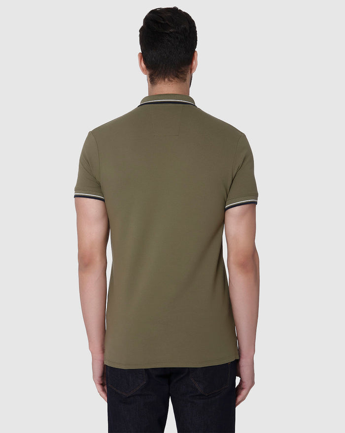 Green Contrast Tipping Polo Neck T-Shirt