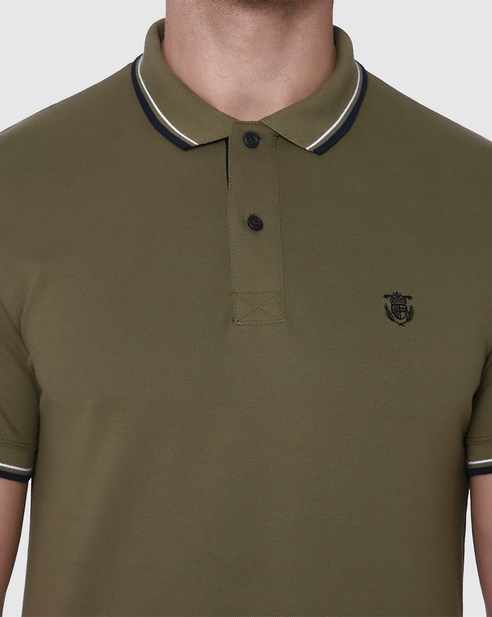 Green Contrast Tipping Polo Neck T-Shirt