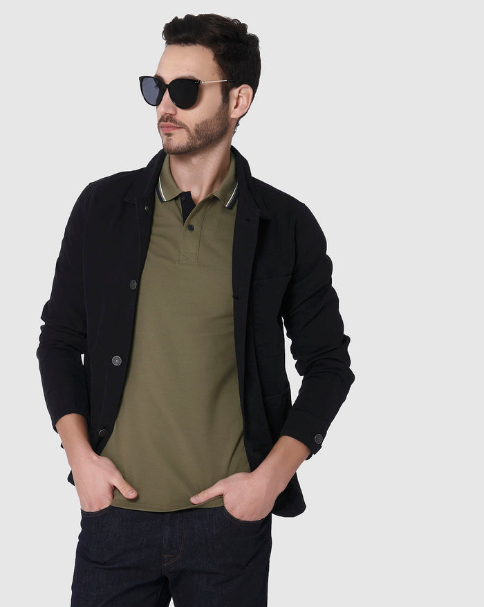 Green Contrast Tipping Polo Neck T-Shirt
