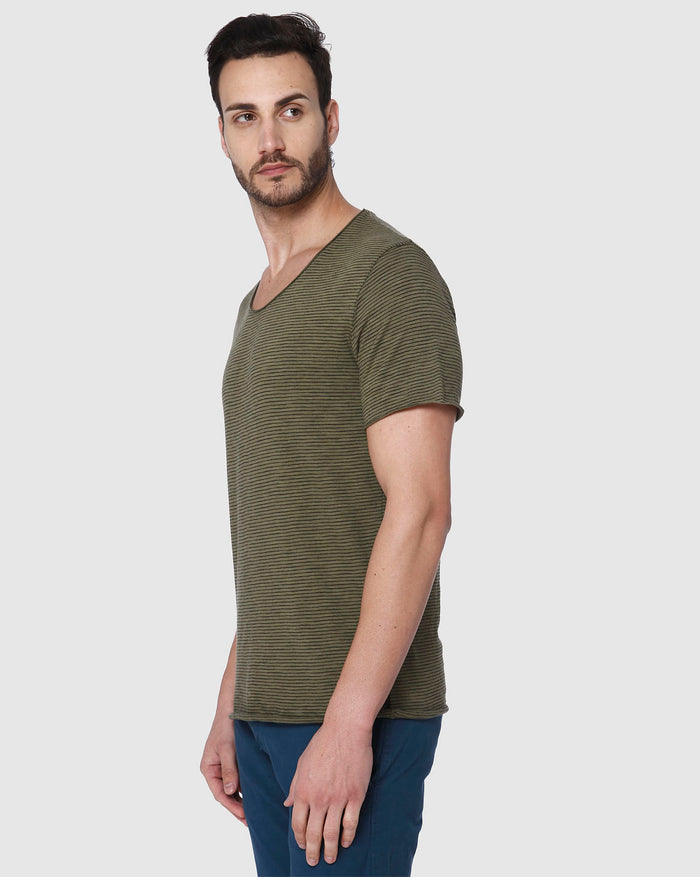 Green Striped Crew Neck T-Shirt