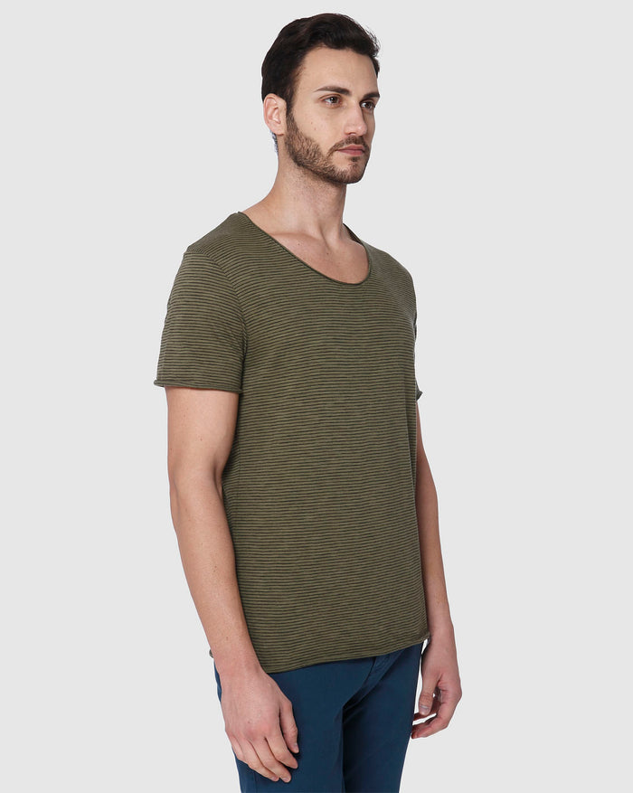 Green Striped Crew Neck T-Shirt