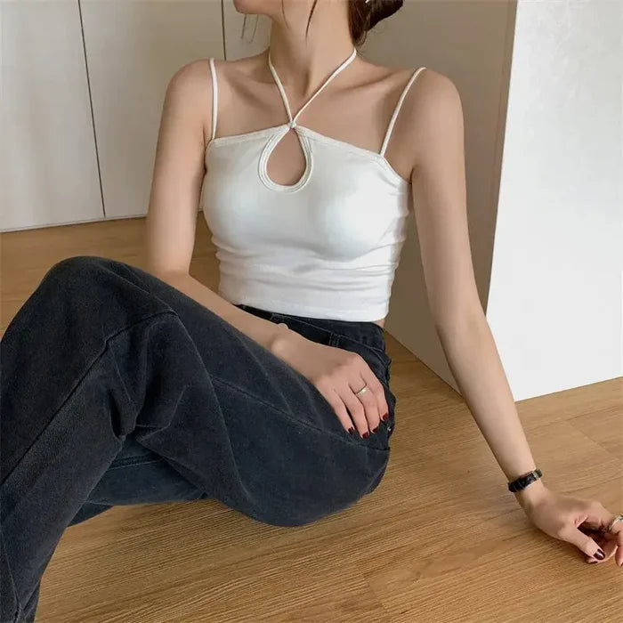 Halter Hollow Tank Top fashionnsio