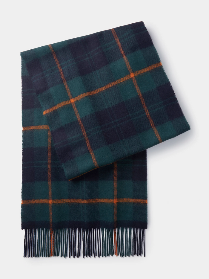 Aubin Khaki Orange Check Hamilton Wool Scarf | Scarf