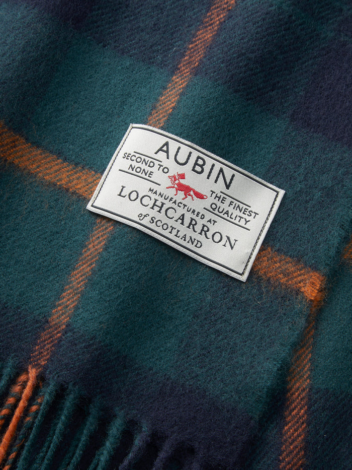 Aubin Khaki Orange Check Hamilton Wool Scarf | Scarf