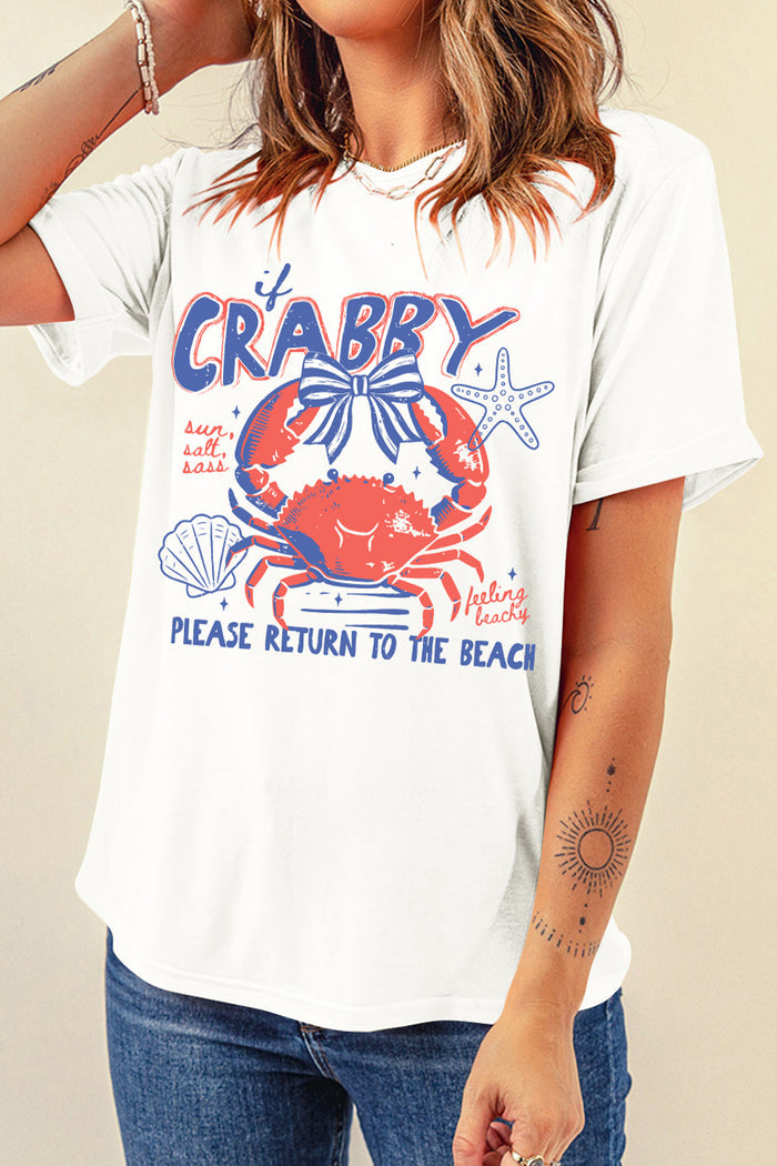 If Crabby, Return To The Beach Graphic Tee | Cute Coquette Vacation Shirt
