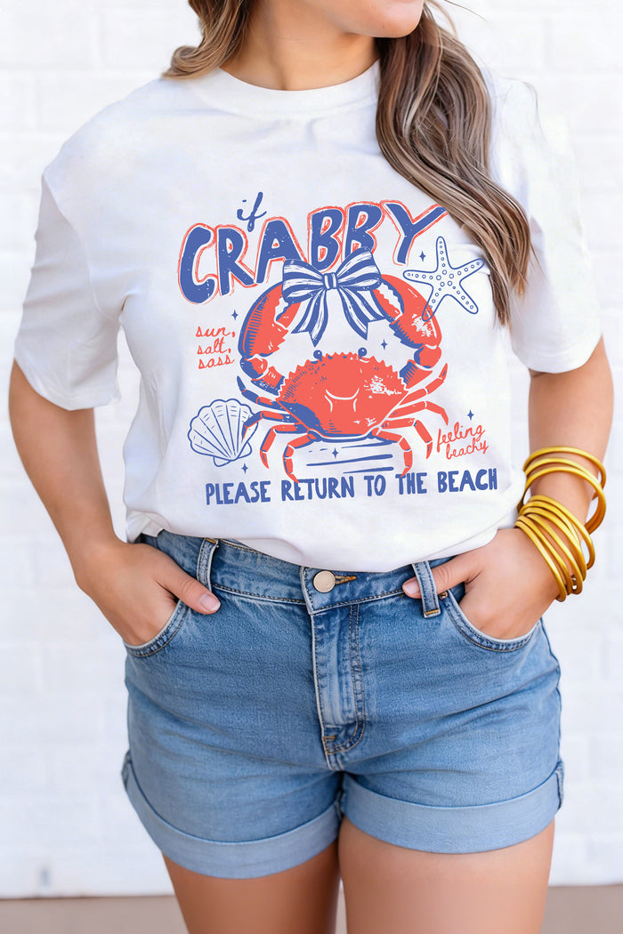 If Crabby, Return To The Beach Graphic Tee | Cute Coquette Vacation Shirt