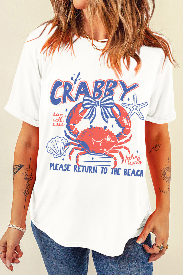 If Crabby, Return To The Beach Graphic Tee | Cute Coquette Vacation Shirt