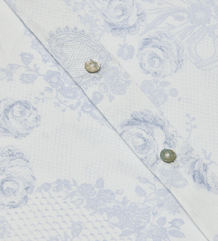 Ivory Blue Lace Print Dani 3/4 Blouse - Amor Lafayette