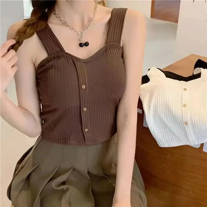 Knitted Button Tank Tops fashionnsio