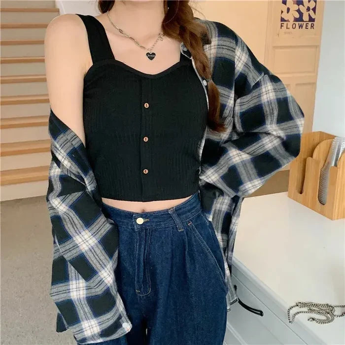 Knitted Button Tank Tops fashionnsio