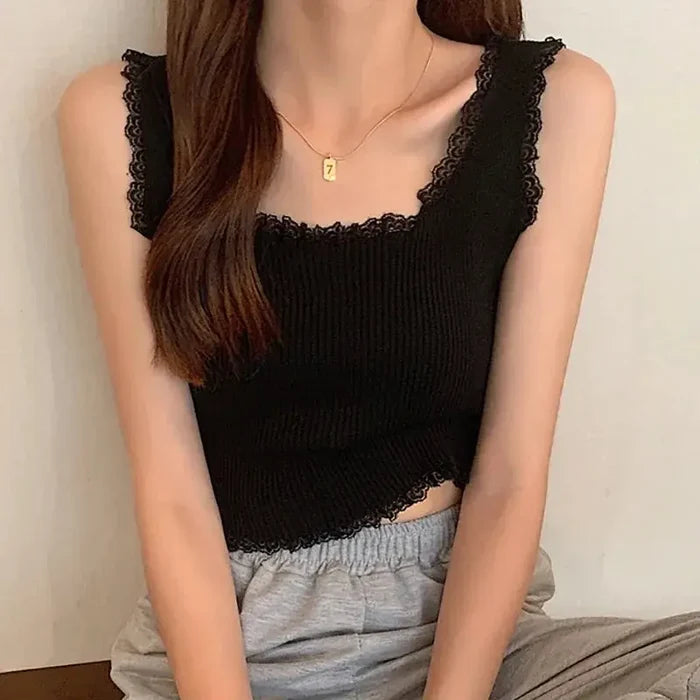 Knitted Lace Crop Tank Top fashionnsio