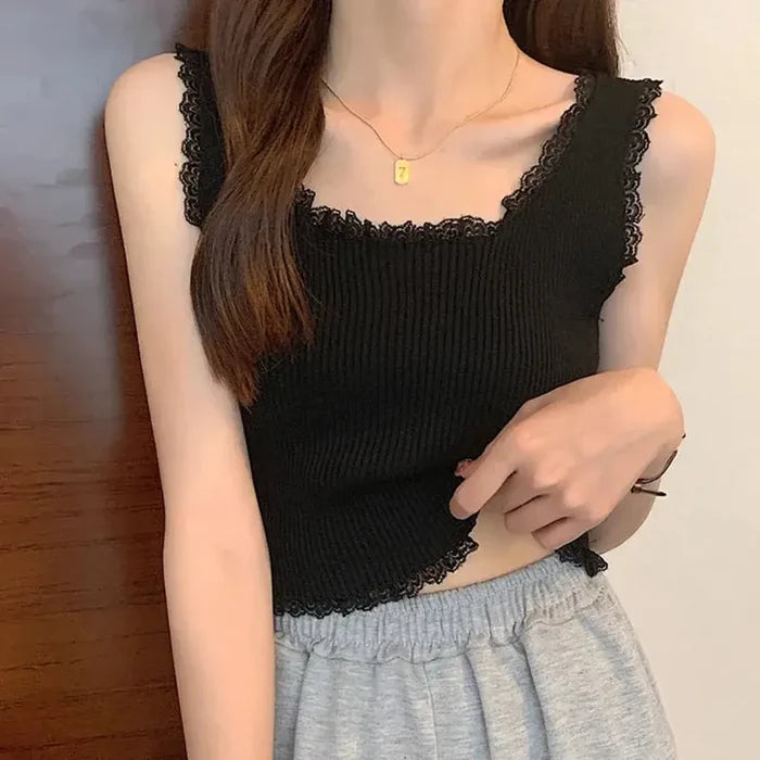 Knitted Lace Crop Tank Top fashionnsio