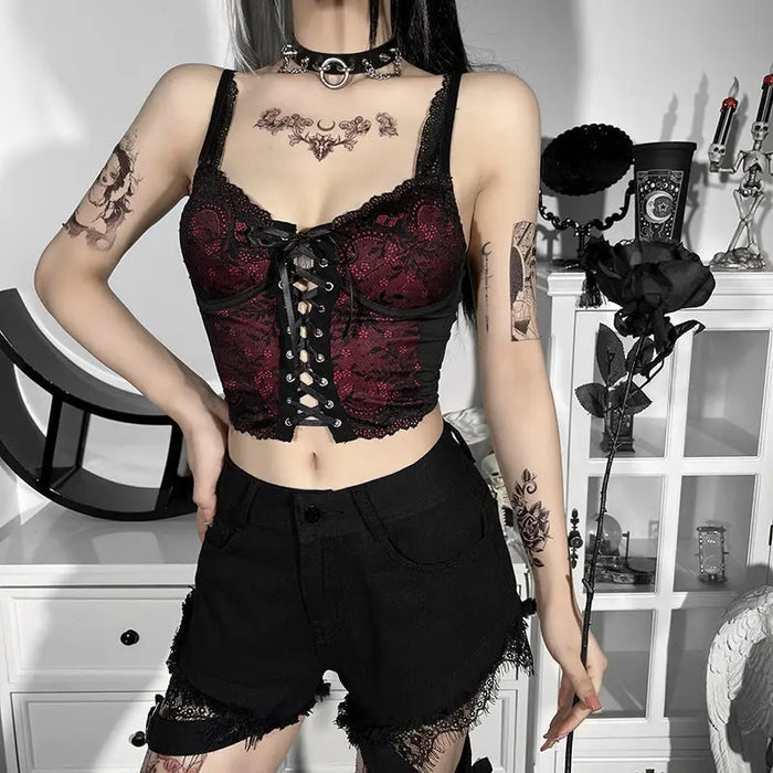 Lace Up Printed Corset Top fashionnsio
