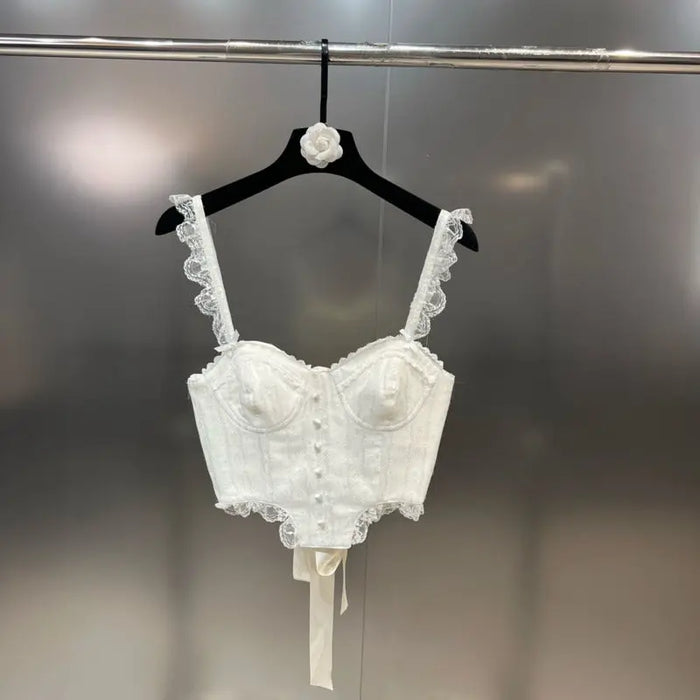 Lace Bow Button Corset Top fashionnsio