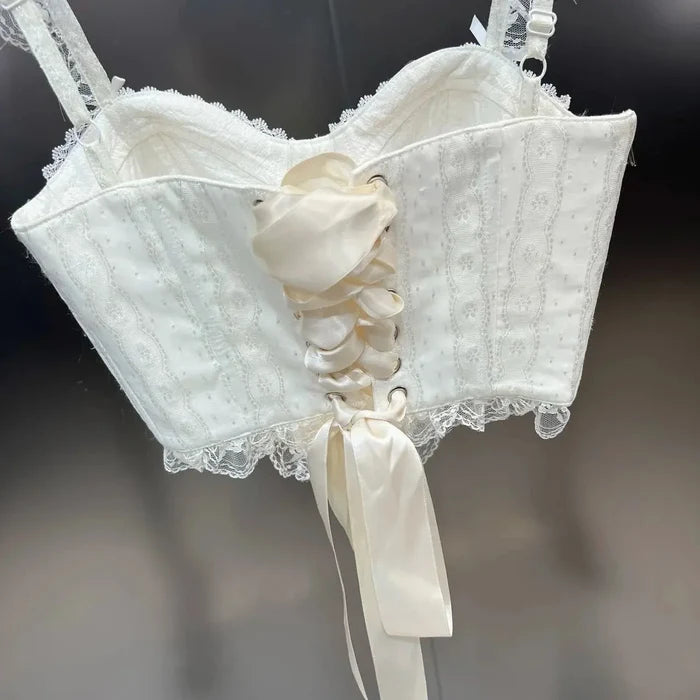 Lace Bow Button Corset Top fashionnsio