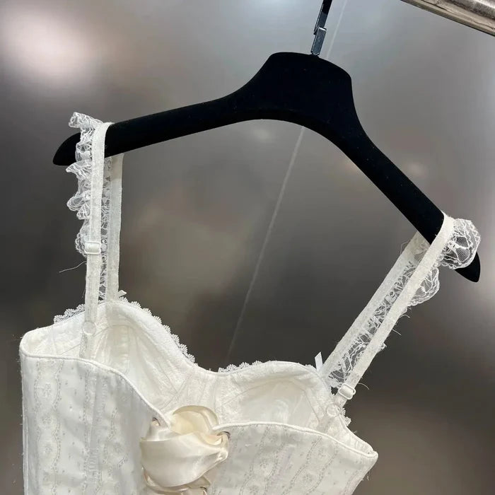Lace Bow Button Corset Top fashionnsio