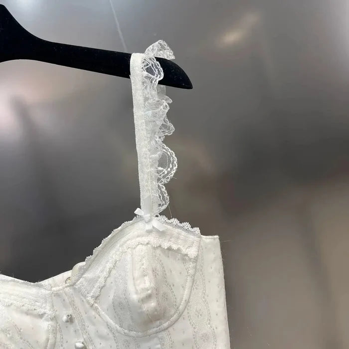 Lace Bow Button Corset Top fashionnsio