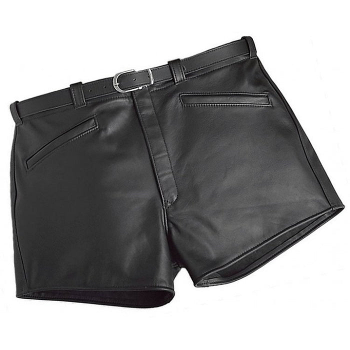 Men Cool Fashion Real Sheepskin Black Leather Shorts Leather Outlet