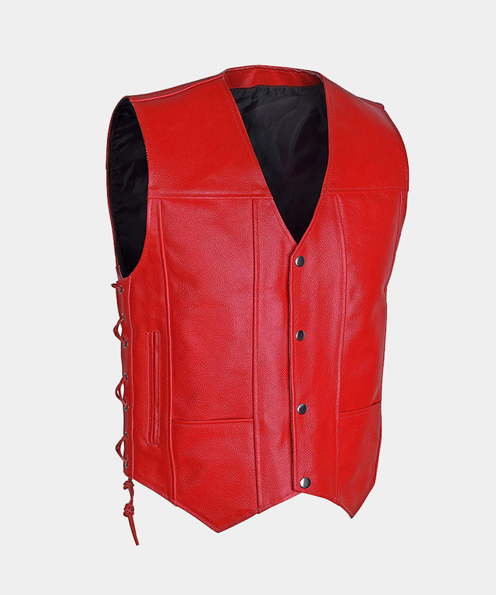 MEN’S MOTORCYCLE BIKER RED GENUINE COWHIDE LEATHER VEST Leather Outlet