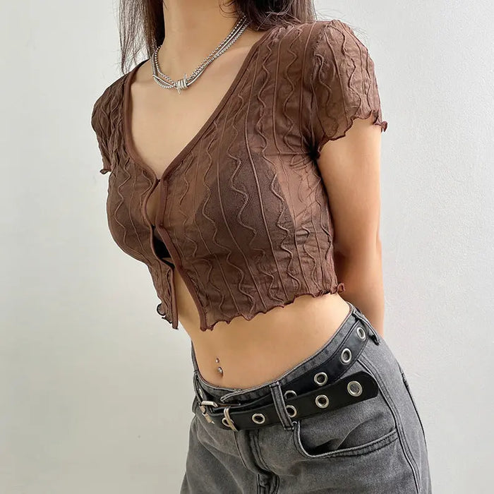 Mesh Crop Top/Cardigan fashionnsio