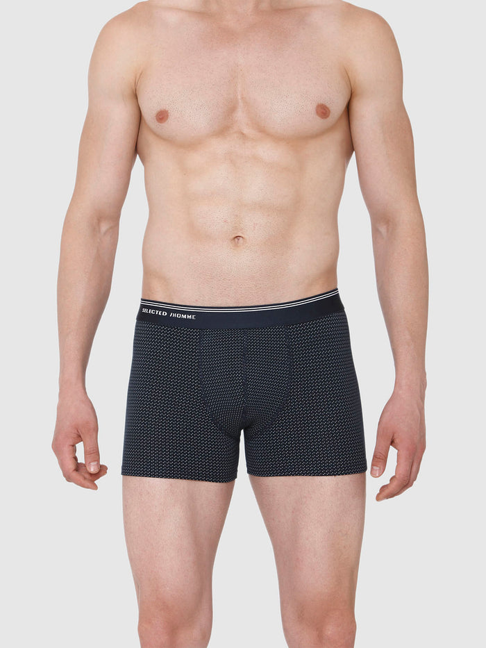 Navy Blue Printed Trunks