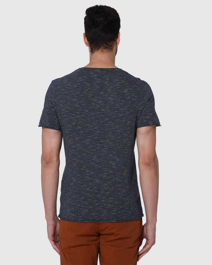 Navy Blue Striped Crew Neck T-Shirt