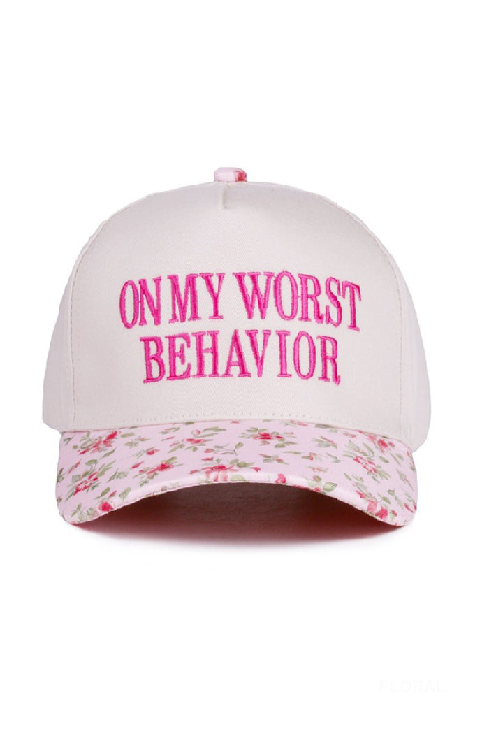 "On my worst behavior" Cap-Floral-Cute-Trendy-Shop-Womens-Boutique-Clothing-Store