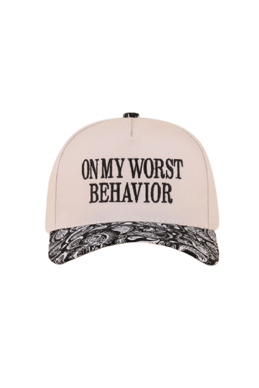 "On my worst behavior" Cap-Paisley Black-Cute-Trendy-Shop-Womens-Boutique-Clothing-Store