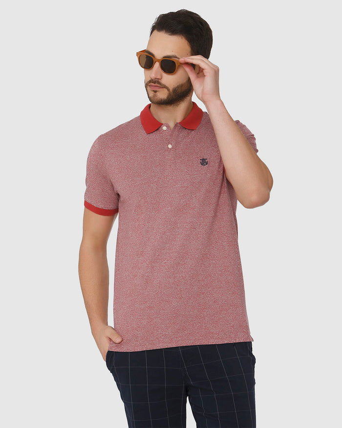 Red Contrast Tipping Polo Neck T-Shirt