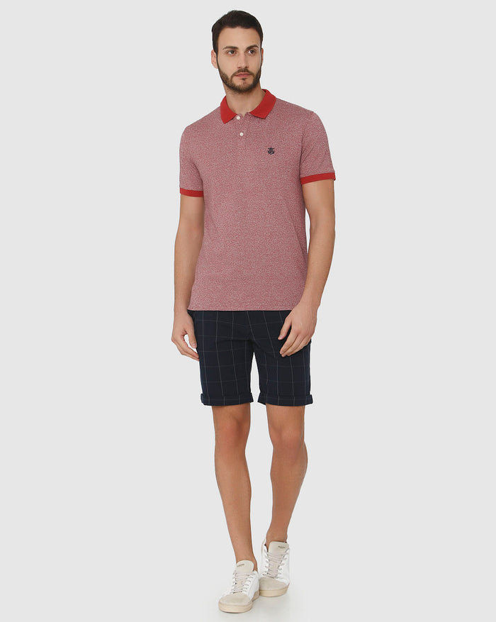 Red Contrast Tipping Polo Neck T-Shirt