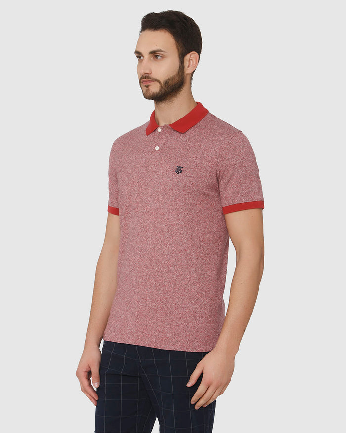 Red Contrast Tipping Polo Neck T-Shirt