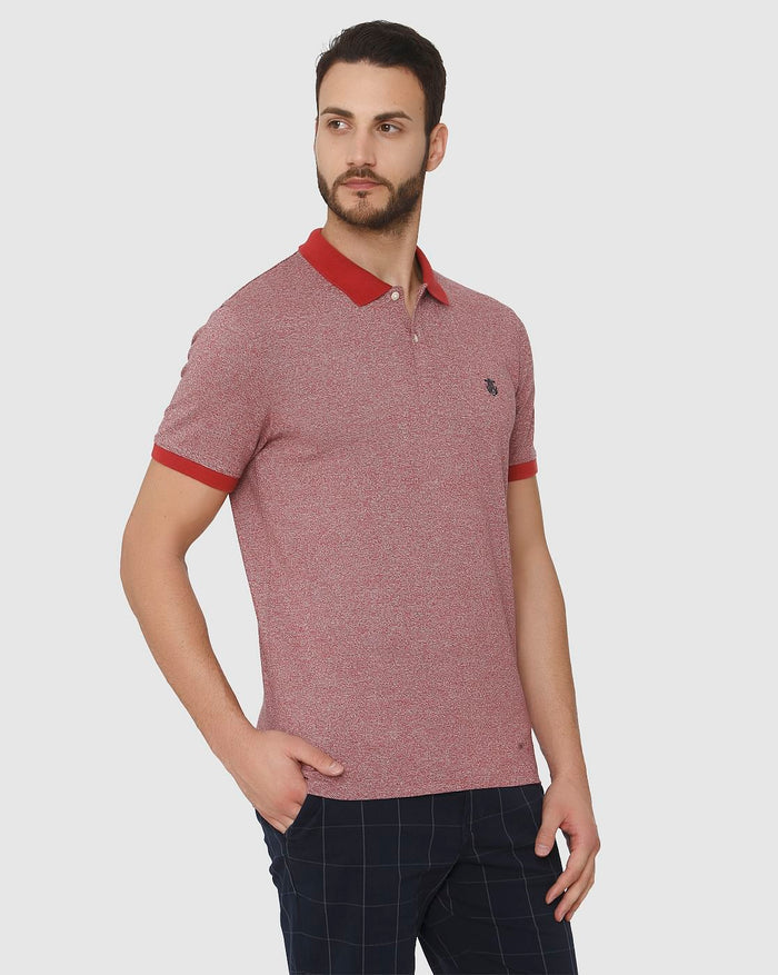 Red Contrast Tipping Polo Neck T-Shirt