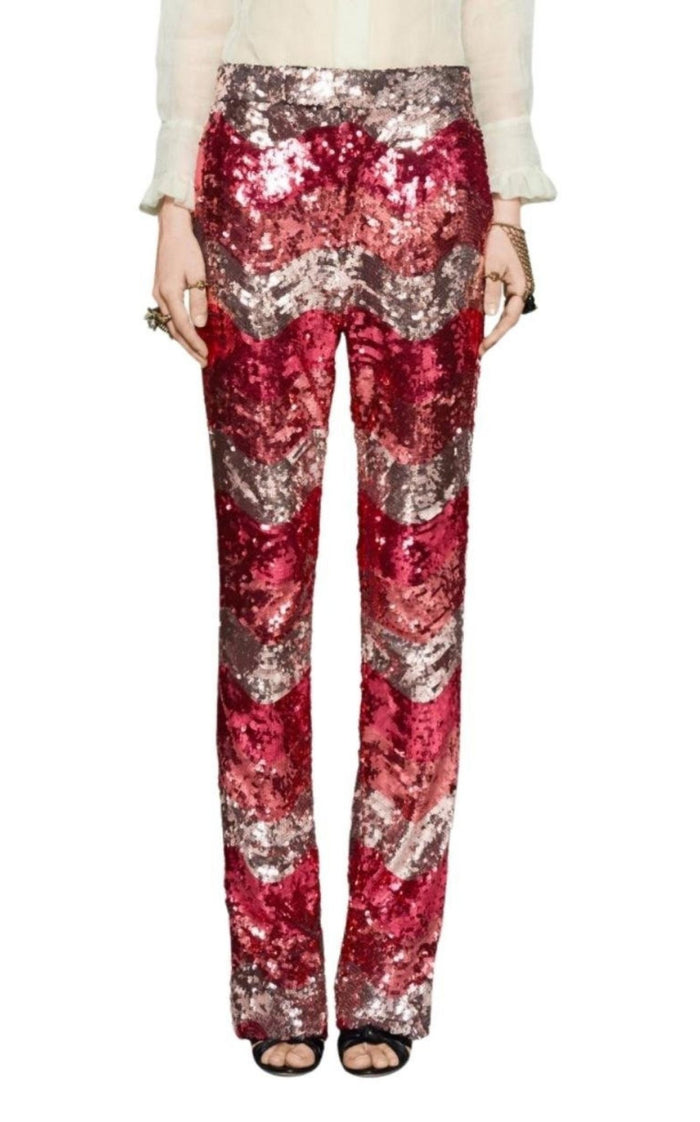 Gucci Sequin Snake Straight Leg Pants in Red - Runway Catalog