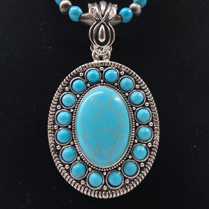 Silver-Tone Beads & Faux Turquoise Necklace  Addie Grace Boutique