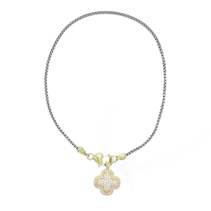 Sparkling Chain Necklace w/Gold Toggle Clover-Cute-Trendy-Shop-Womens-Boutique-Clothing-Store