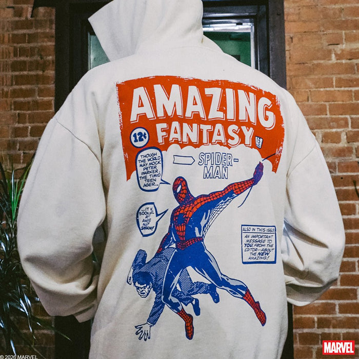 Spider-Man Comic Vintage Wash Heavyweight Hoodie - Heroes & Villains-Marvel-Hoodie