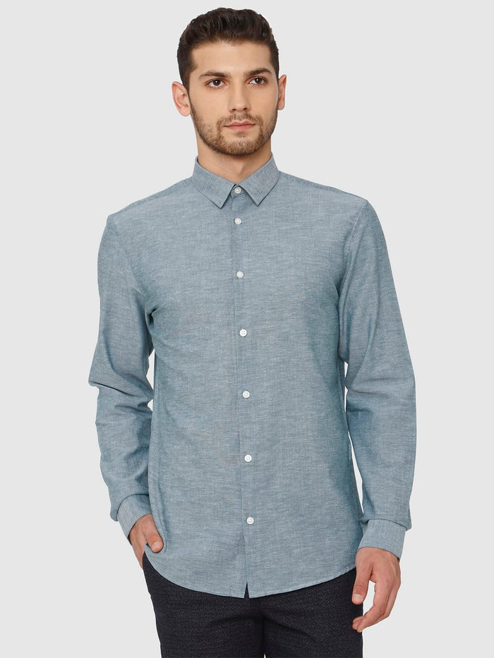 Teal Linen Slim Fit Formal Shirt
