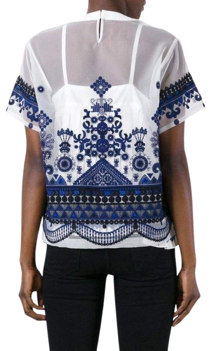 Sacai Tribal Lace Organza Top - Runway Catalog