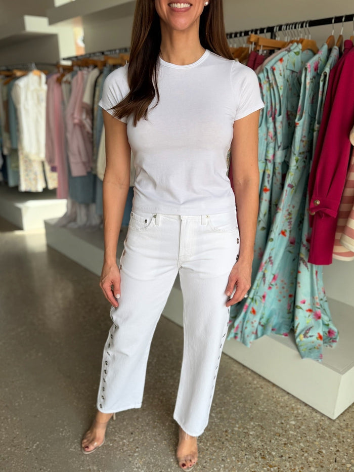 Vivid White Lexi Mid Rise Bowed Straight - Amor Lafayette