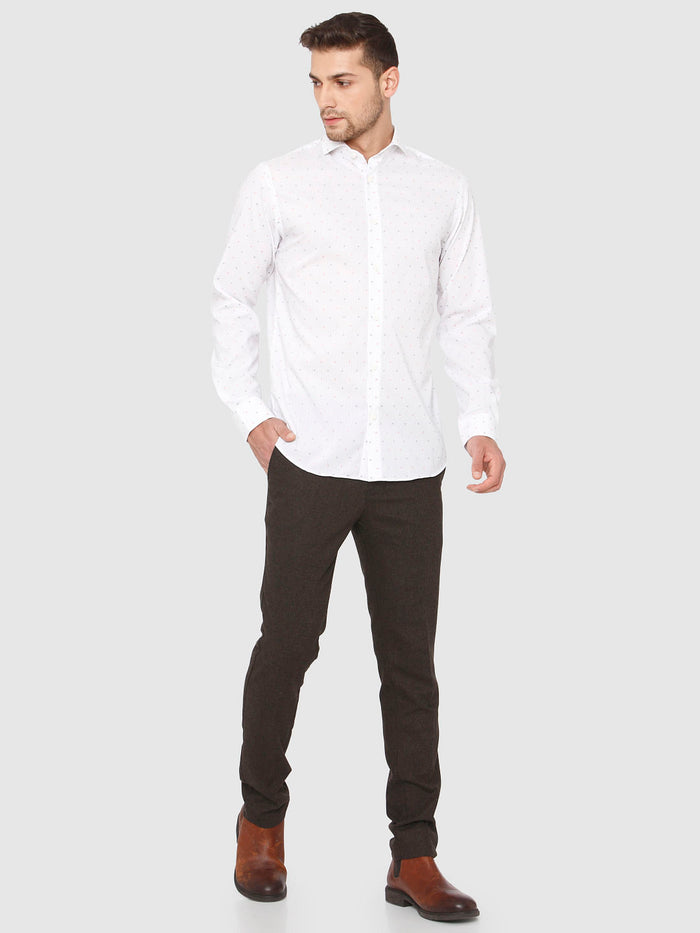 White All Over Dotted Print Formal Shirt