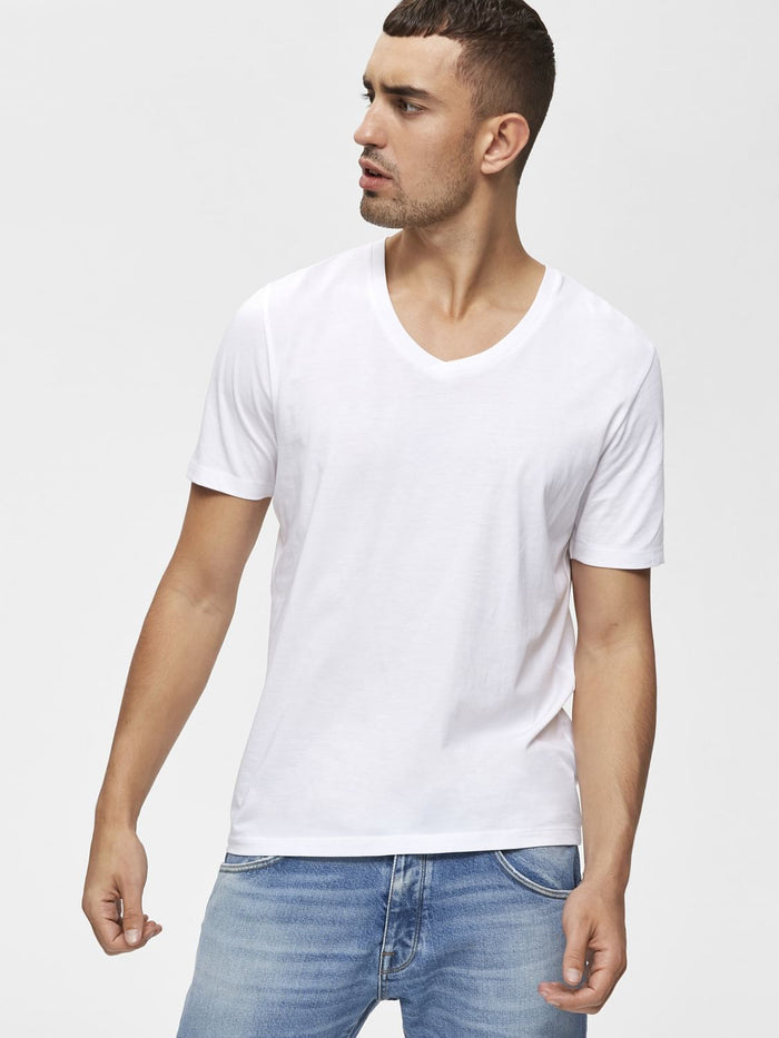 White Slim Fit V Neck T-Shirt