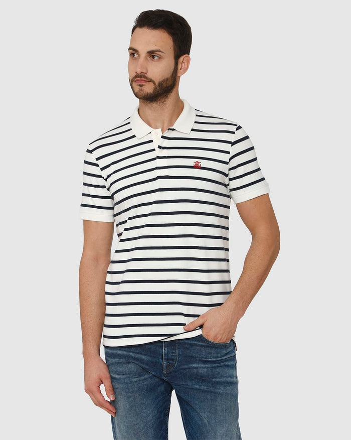White Striped Polo Neck T-Shirt