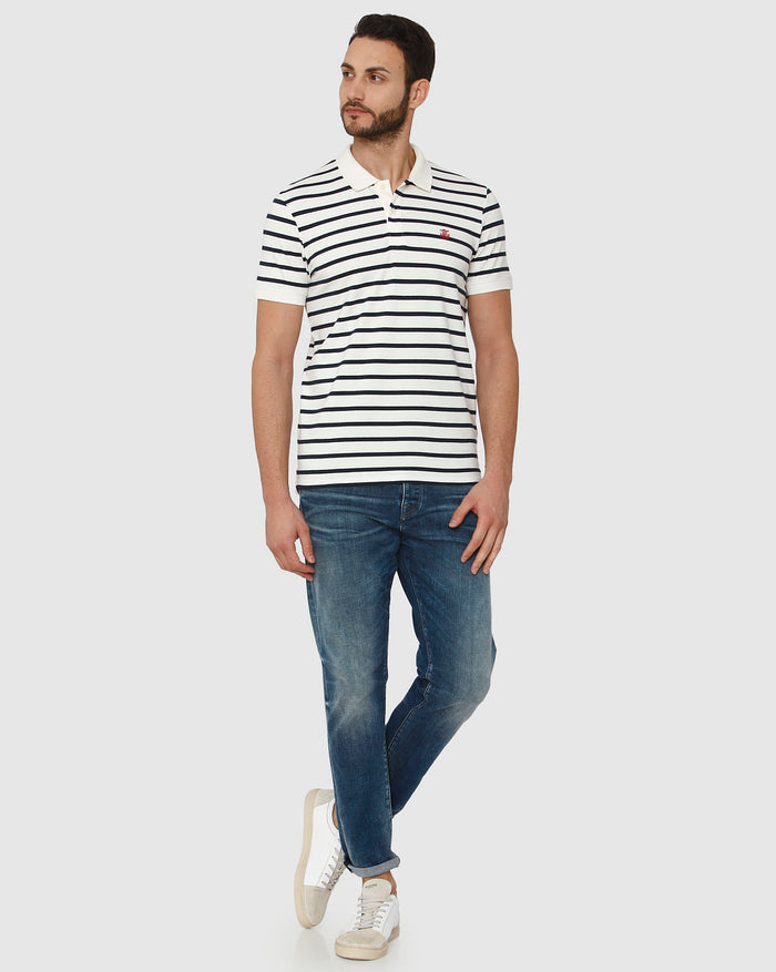 White Striped Polo Neck T-Shirt