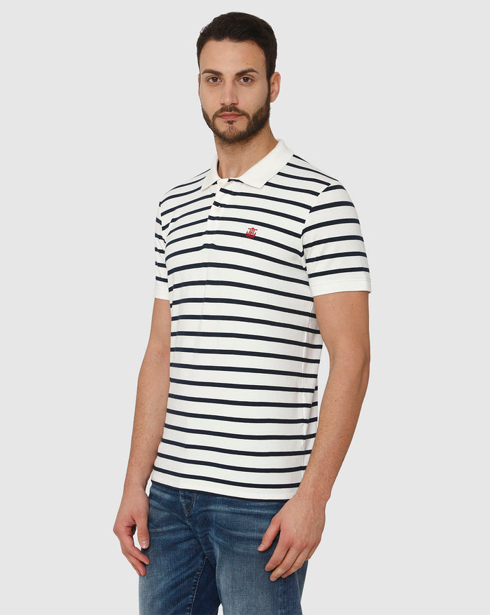 White Striped Polo Neck T-Shirt