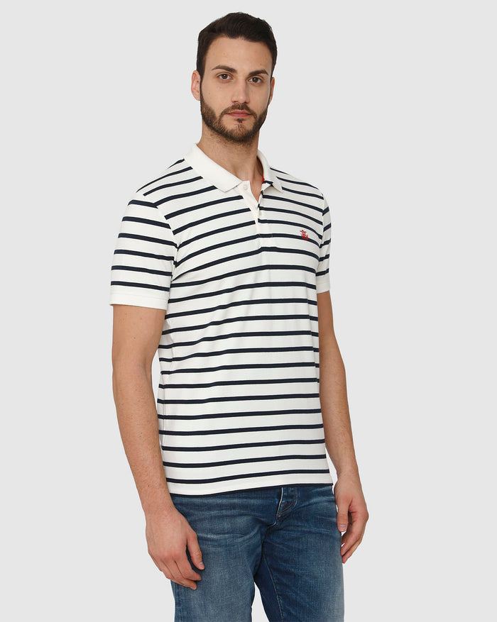White Striped Polo Neck T-Shirt